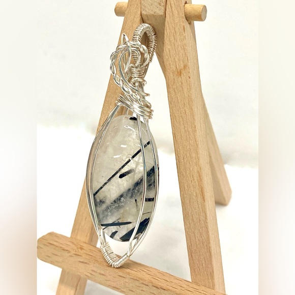 HANDMADE Statement Pendant Black Rutile Quartz Hand Wrapped,Jewelry Gift for Her - Picture 4 of 10